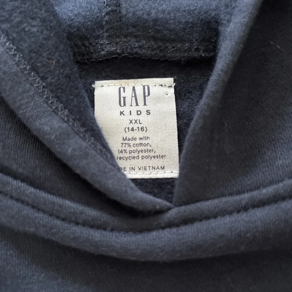 Gap Kids Hooded Sweatshirt Navy With Pink Letters XXL 14/16 Runs Small 12/14